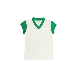Дамска тениска, размер S, със зелен ръкав, бяла