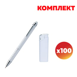 Комплект химикалка Columba и запалка ЕB-15, бели, по 100 броя