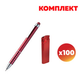 Комплект химикалка Columba и запалка ЕB-15, червени, по 100 броя