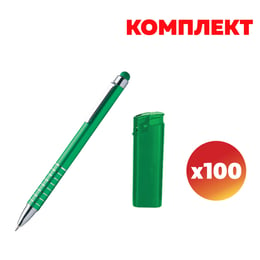 Комплект химикалка Columba и запалка ЕB-15, зелени, по 100 броя