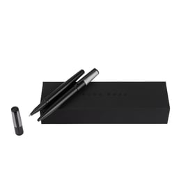 Hugo Boss Комплект химикалка и ролер Gear Minimal, черно-сребристи