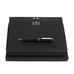 Hugo Boss Комплект химикалка и конферентна папка Herringbone, A5, черни