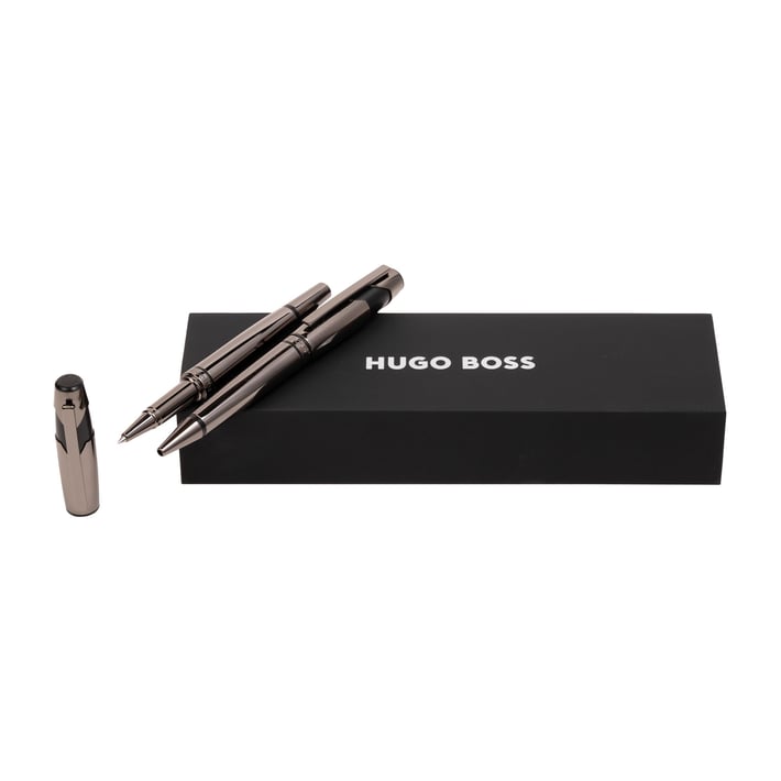 Hugo Boss Комплект химикалка и ролер Chevron, в кутия, тъмнозелени