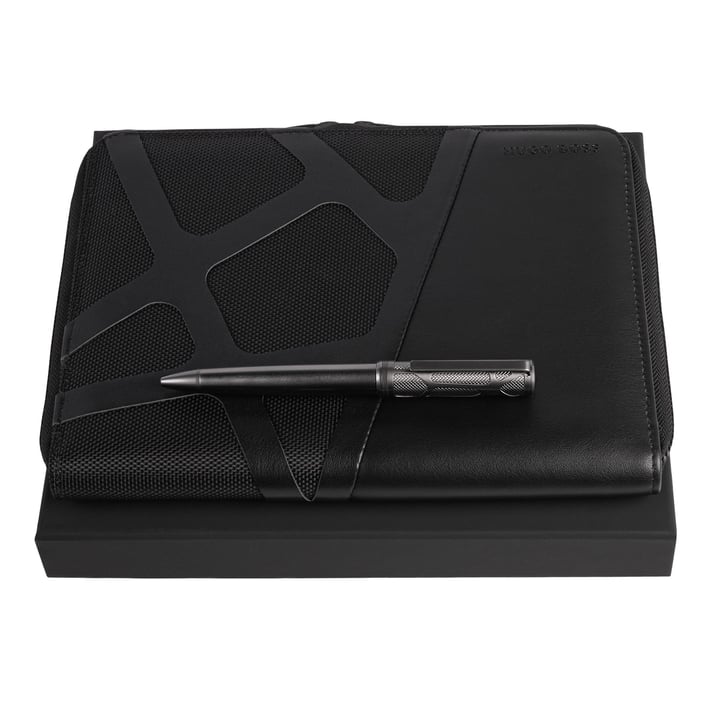 Hugo Boss Комплект химикалка и конферентна папка Craft, A5, черни
