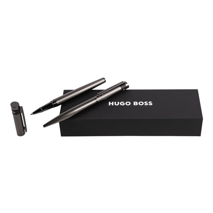 Hugo Boss Комплект ролер и химикалка Loop Diamond, матови, в кутия, хром