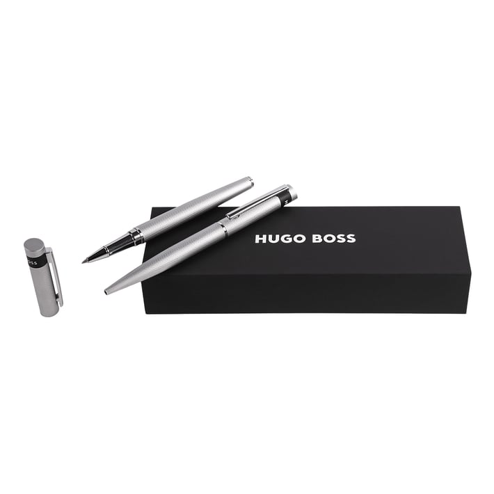 Hugo Boss Комплект ролер и химикалка Loop Diamond, в кутия, хром