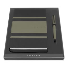 Hugo Boss Комплект химикалка и тефтер Essential Gear Matrix, А5, цвят каки