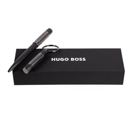 Hugo Boss Комплект химикалка и ключодържател Gear Ribs, черни