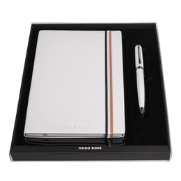 Hugo Boss Комплект химикалка и тефтер Iconic, А5, нелиниран, бели