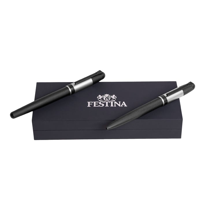 Festina Комплект химикалка и ролер Classicals Black, в кутия, сребристи