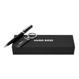 Hugo Boss Комплект ключодържател и химикалка Classic Grained, черни