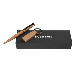 Hugo Boss Комплект ключодържател и химикалка Edge Iconic, карамел