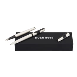 Hugo Boss Комплект писалка и химикалка Grid Pearl, в кутия, бяло-черни
