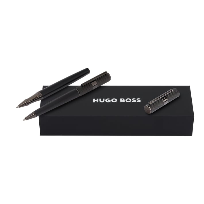Hugo Boss Комплект химикалка и ролер Beam, в кутия, черни