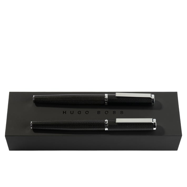 Hugo Boss Комплект писалка и ролер Formation Herringbone Chrome, в кутия, черни