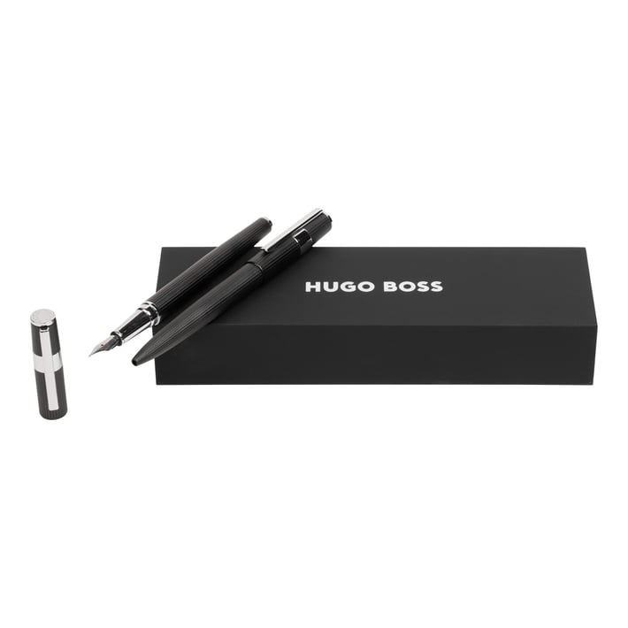 Hugo Boss Комплект писалка и химикалка Gear Pinstripe Chrome, в кутия, черни