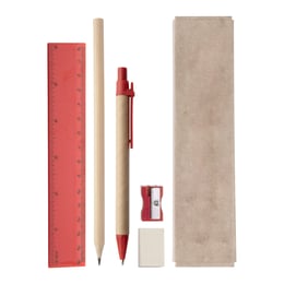 Cool Комплект Gabon, химикалка, молив, линия, острилка, гума, червени