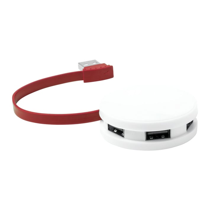 Niyel USB Хъб, с 4 порта, USB 2.0, бял с червен кабел