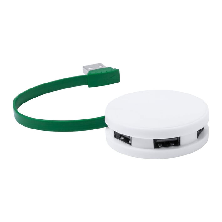 Niyel USB Хъб, с 4 порта, USB 2.0, бял със зелен кабел