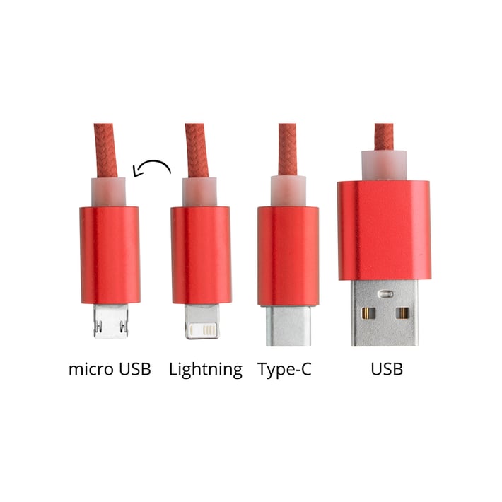 Cool Кабел 3 в 1 USB Scolt, Lightning, micro USB и USB type C, червен