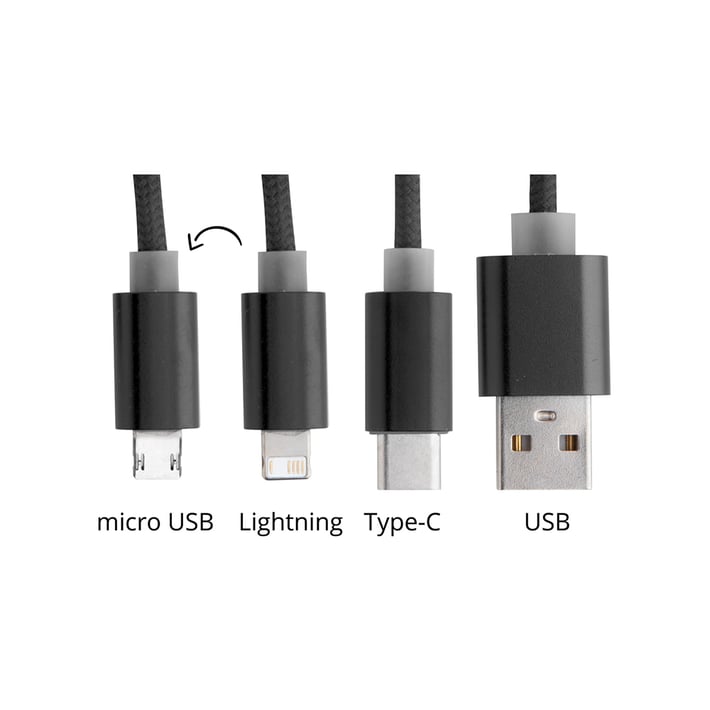 Cool Кабел 3 в 1 USB Scolt, Lightning, micro USB и USB type C, черен