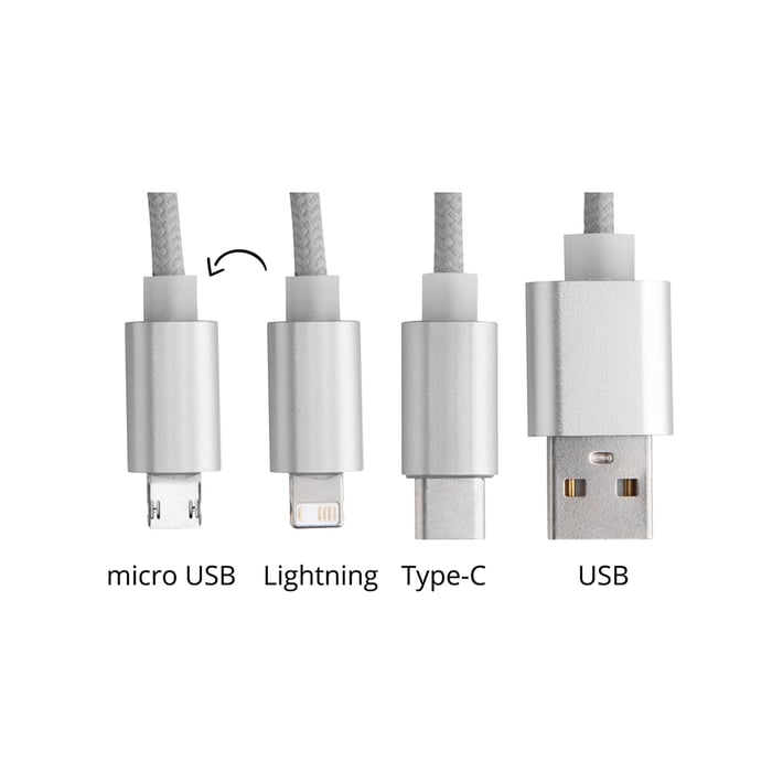 Cool Кабел 3 в 1 USB Scolt, Lightning, micro USB и USB type C, сребрист