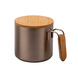 Чаша Yabla, двустенна, метална, с бамбукови части, 350 ml, сребриста