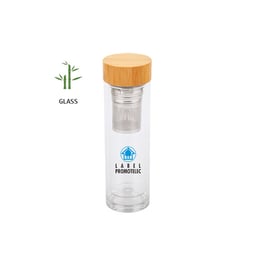 Бутилка Zen, двустенна, стъклена, с цедка и бамбуков капак, 450 ml