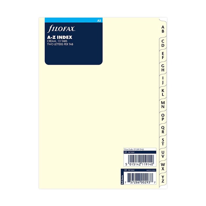 Filofax Пълнител за органайзер A-Z индекс, A5, кремав