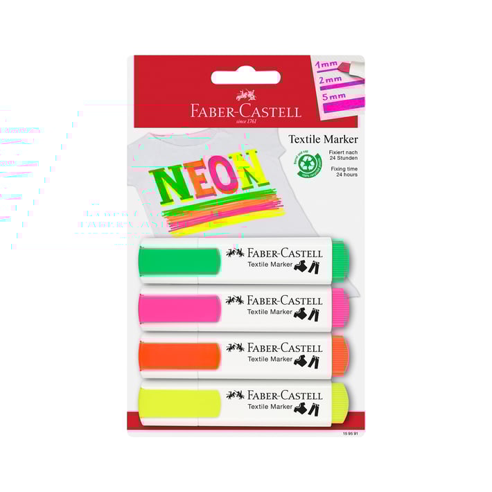 Faber-Castell Маркер за текстил, 4 неонови цвята