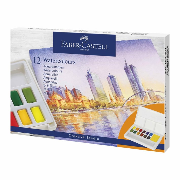 Faber-Castell Акварелни бои, с палитра, 12 цвята в кутия