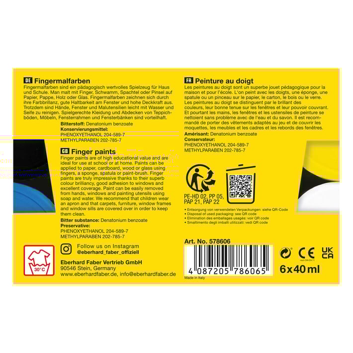 Eberhard Faber Боя за рисуване с пръсти, 6 цвята х 40 ml