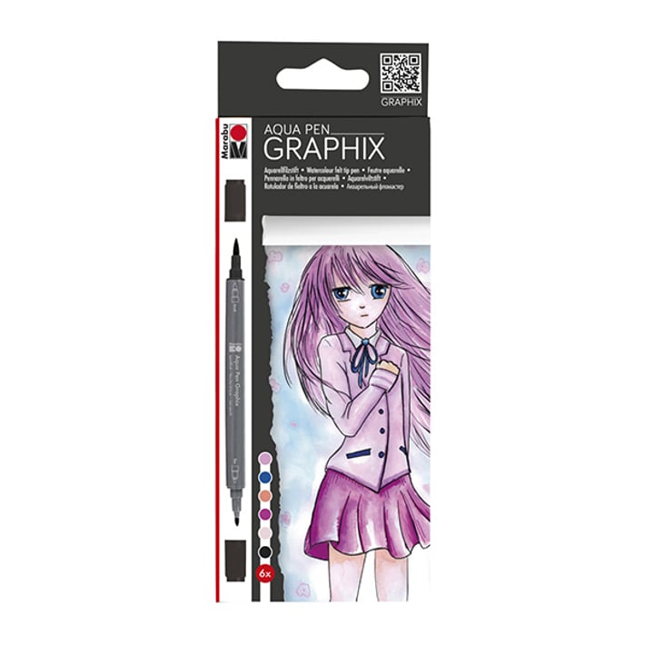 Marabu Акварелни маркери Aqua Pen, Make Manga, 6 цвята
