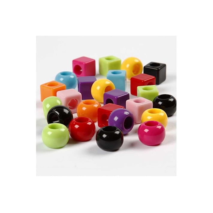 Creativ Company Мъниста, пластмасови, квадратни и кръгли, цветни, 75 g