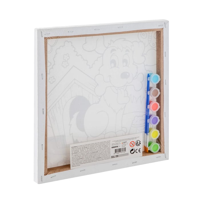 Grafix Комплект рисуване по номера Куче, с 6 бои и 2 четки