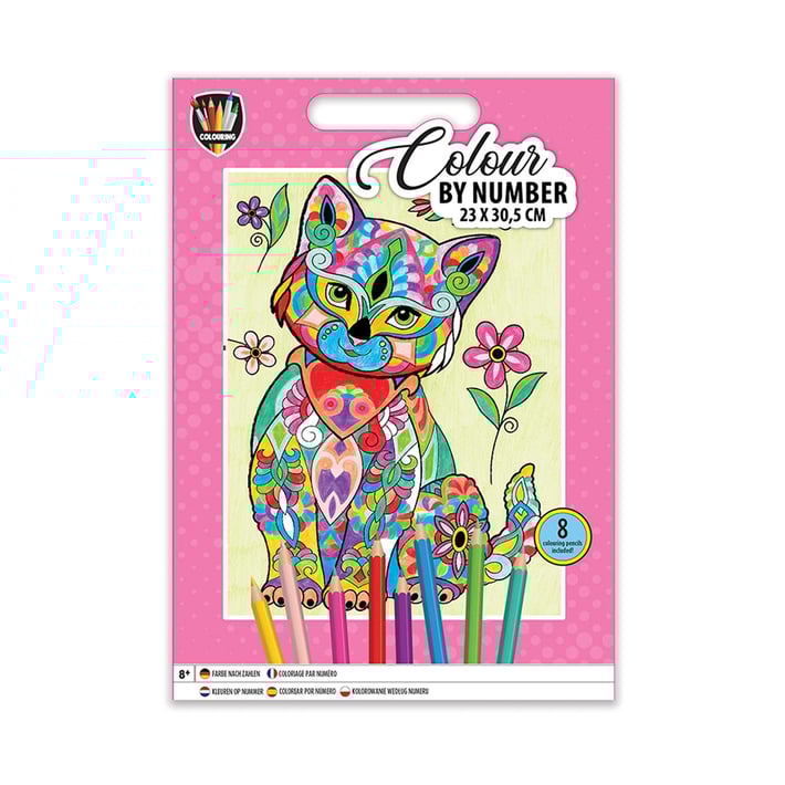 Moxy Рисуване по номера Котка, 23 х 30.5 cm, с 8 молива