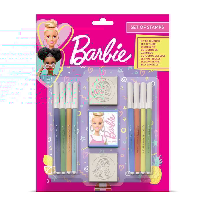 Multiprint Комплект Barbie, за момиче, с 2 печата и 8 флумастера