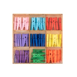 Grafix Щипки, дървени, 10 х 10 cm, в кутия, сини, розови, жълти и червени, 54 броя