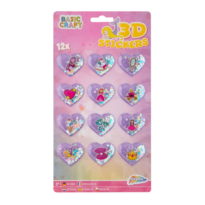 Grafix 3D Стикери с брокат, 12 броя, розови