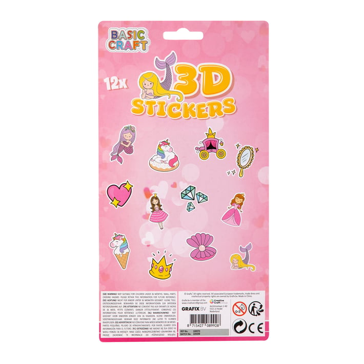 Grafix 3D Стикери с брокат, 12 броя, розови