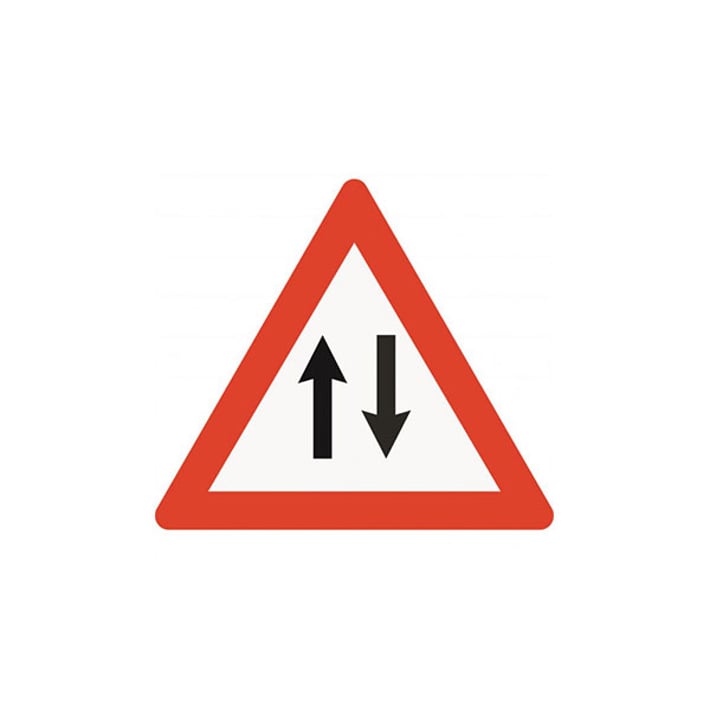 Пътен знак A30 - Двупосочно движение, със стойка