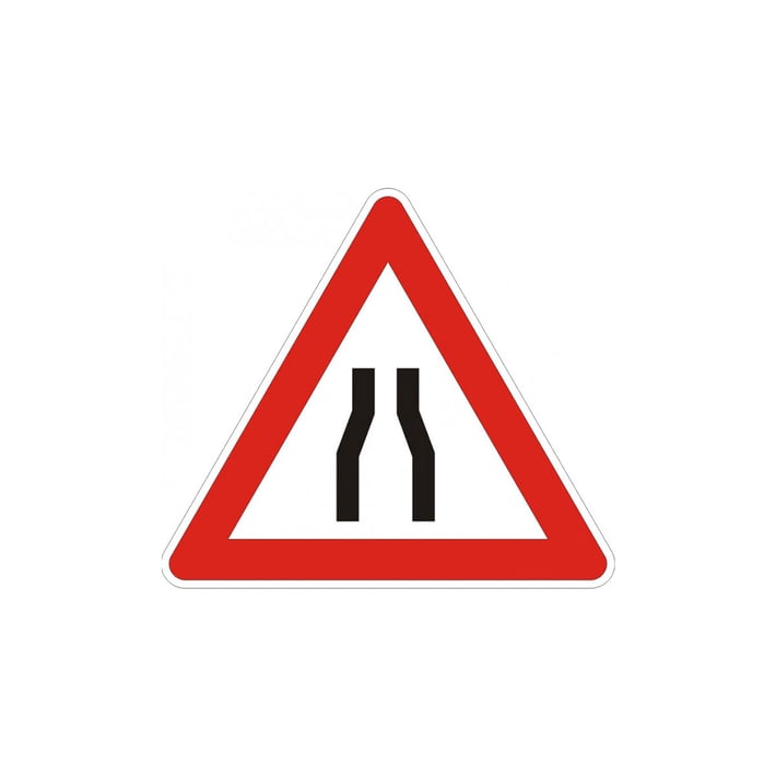 Пътен знак A7 - Платно за движение стеснено от двете страни, със стойка