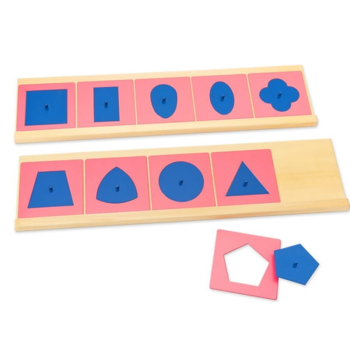 Комплект геометрични фигури, метални, сини с розови рамки