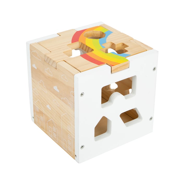 Small Foot Куб за сортиране Дъга, с геометрични фигури, дървен