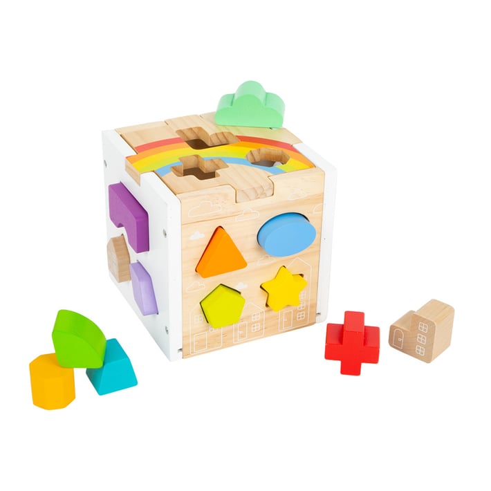 Small Foot Куб за сортиране Дъга, с геометрични фигури, дървен