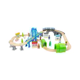Small Foot Влакче, с релси и мост, дървено, 60 части