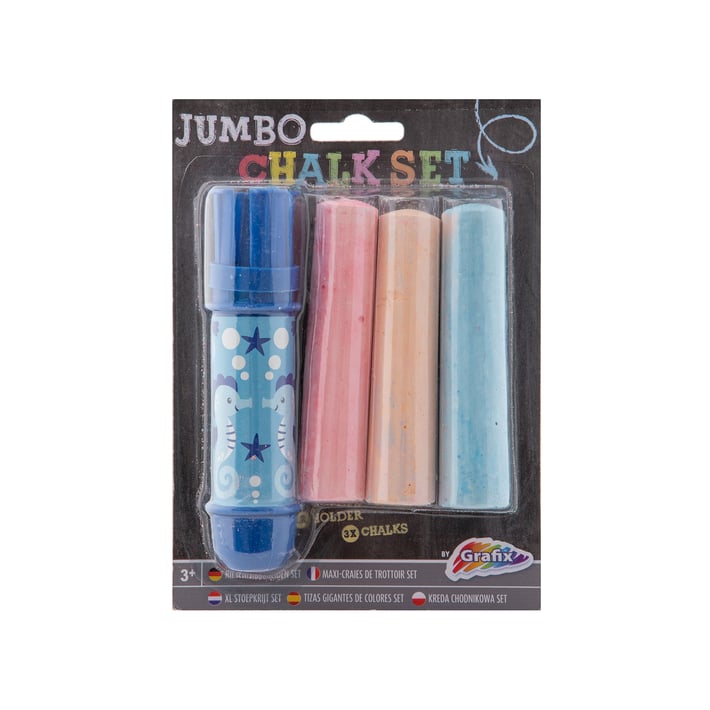 Grafix Държач за тебешири Jumbo, с включени 3 тебешира, в блистер, 3 броя