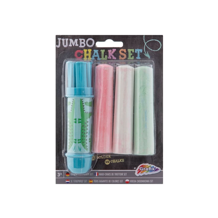 Grafix Държач за тебешири Jumbo, с включени 3 тебешира, в блистер, 3 броя