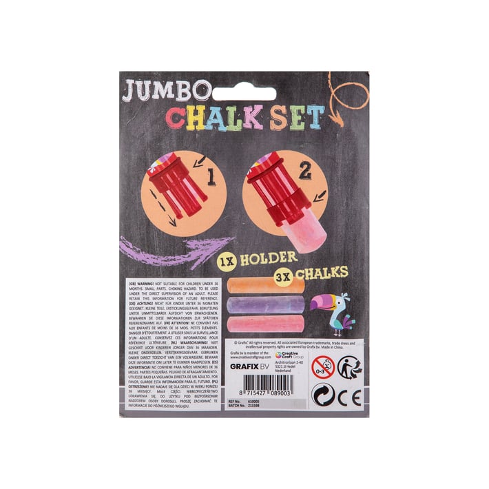 Grafix Държач за тебешири Jumbo, с включени 3 тебешира, в блистер, 3 броя