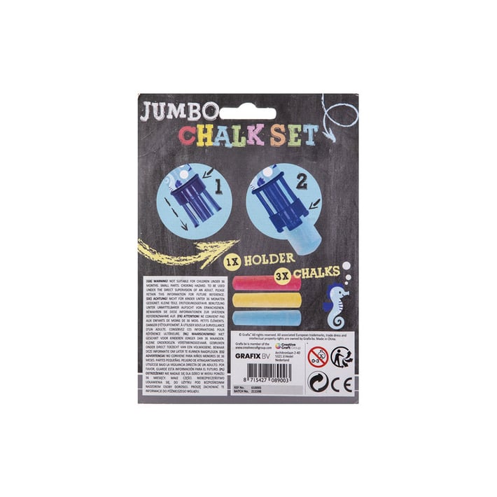 Grafix Държач за тебешири Jumbo, с включени 3 тебешира, в блистер, 48 броя